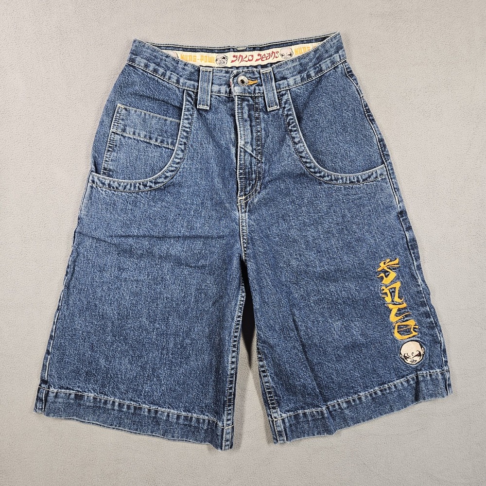 Vintage JNCO Boys Denim Long Shorts Sz 12 Embroidered Y2K Streetwear Skate Baggy